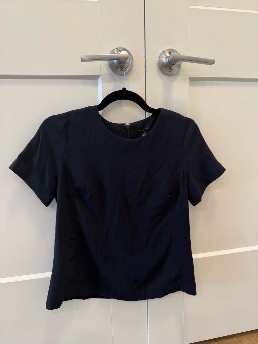 Ann Taylor Navy Short Sleeve Peplum Blouse